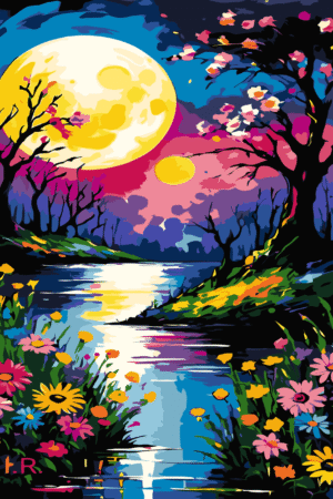 Pastel landscape paint by number