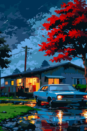 Rainy motel night paint by number