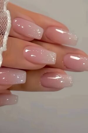 24 pcs glossy long ballerina fake nails