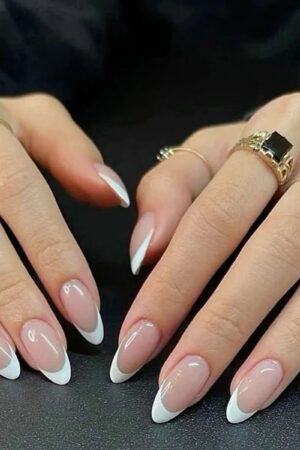 24 Pcs Glossy nude Almond Press on Nails