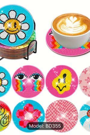 8-Piece Diamond Art Coaster Set – DIY Rhinestone Painting Kit